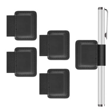 Imagem de BOXOB 5 peças de suporte para caneta, suporte autoadesivo de couro para caneta stylus com capa elástica anexada a cadernos de diários para Apple Pencil (USB-C/1ª/2ª Geração) e canetas Stylus