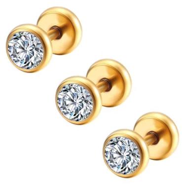 Imagem de FLORA 3 Peças ALARGADOR AÇO CIRÚRGICO PEDRA (DOURADO, 1,2X6X8mm)