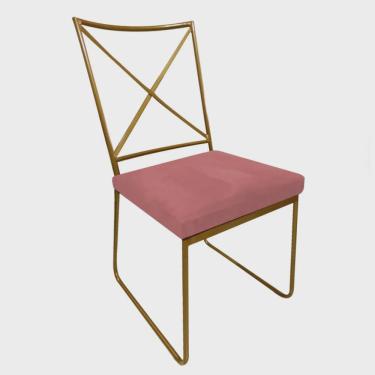 Imagem de Cadeira Sala de Jantar Escritório Office Clark Industrial Ferro Dourado Suede Rose Gold - Ahz Móveis