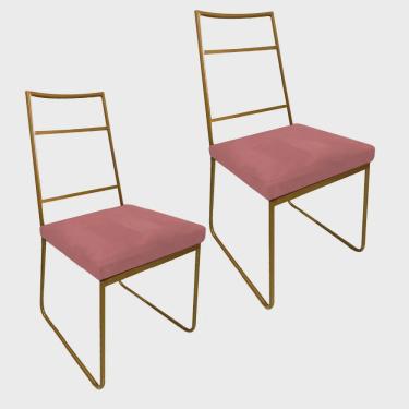 Imagem de Kit 02 Cadeiras Sala de Jantar Escritório Office Stark Industrial Ferro Dourado Suede Rose Gold - Ahz Móveis