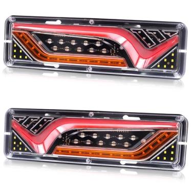 Imagem de Xuzimaoyi 2 peças de luz traseira de freio de seta reversa luzes traseiras de caminhão de LED retangulares de seta para trailer de LED para trailer de caminhão de 12 V (padrão V)