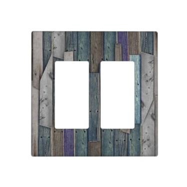 Imagem de Western Country Blue Wood 2 Gang Double Rocker/Decorator Light Switch Cover Decorativa GFCI Placa de Parede Placa Elétrica para Casa Quarto Decoração de Arte
