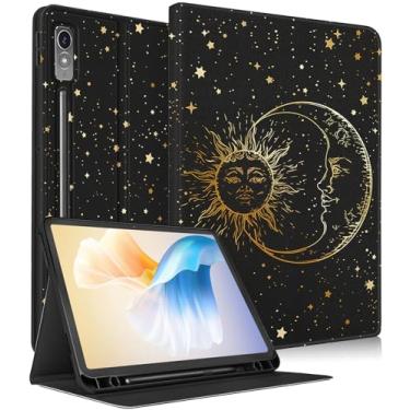 Imagem de LISEVO Capa para Lenovo P12/Xiaoxin Pad Pro de 12,7 polegadas - Capa fólio fofa com suporte para lápis, despertar/hibernar automaticamente para Tab P12 12,7 polegadas 2023 - Design Sol Lua Estrela