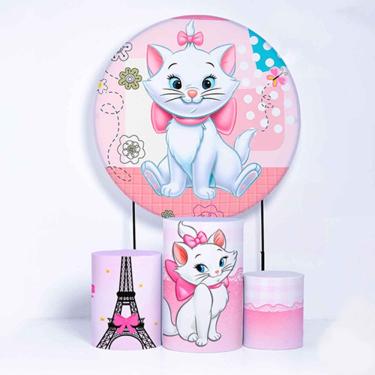 Imagem de Kit Painel de Festa Redondo de 1,30m e Trio de Cilindros Marie - Fera Print