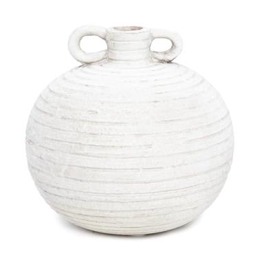 Imagem de Vaso bege mudo estilo antigo com alças unidas - decoração de cerâmica exclusiva para sala de estar e prateleiras - Vaso de cerâmica rústico para centros de mesa e detalhes em casa [17,78 cm L x 17,78