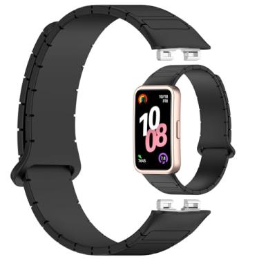 Imagem de LOKEKE Pulseira de substituição compatível com Huawei Band 10 – Pulseira de silicone com fivela magnética de substituição compatível com Huawei Band 10/9/8 (preto), Medium, quartzo sintético