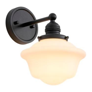 Imagem de Teqinchy Arandela De Parede Preta Para Banheiro Com Vidro Fosco Leitoso, Luminárias Modernas De Estilo Fazenda Para Sala De Estar, Quarto, Banheiro, Espelho, Cozinha, Corredor, Escada, E26, Fio Int