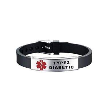 Imagem de DWJSu Pulseira de identificação médica preta, azul, vermelha, alerta médico, identificação, emergência, aviso, ajustável, esportiva, silicone, alerta de saúde, primeiros socorros, 230, Sem Pedra