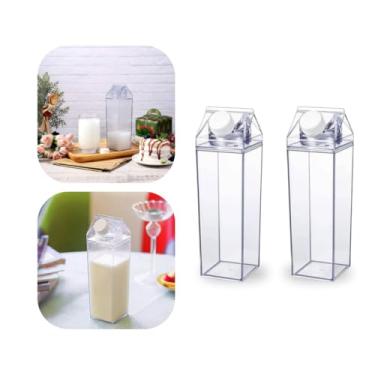 Imagem de Kit 2 Garrafas Tipo Caixa de Leite 500ml Reutilizável - Água, Suco - Recipiente Criativo e Divertido para Cozinha e Mesa, Perfeito para Piquenique ou Uso Diário