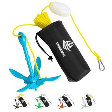Imagem de Dreizack Kit de âncora de caiaque, acessórios de carrinho de âncora de barco dobrável de 1,6 kg com corda de 12,2 m e boia de PVC para pesca, caiaques, pranchas de SUP, canoas, jet ski, PWC, barcos