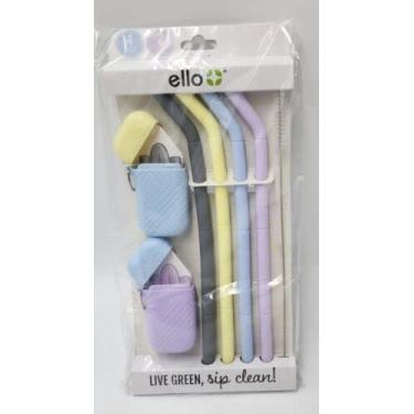 Imagem de Ello Pacote com 4 canudos de silicone reutilizáveis Impact com estojo dobrável e armazenado, canudo portátil para festa e viagem, navio de cruzeiro, inclui escova de limpeza de palha, rosa medley