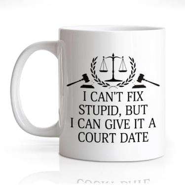 Imagem de DYJYBMY Caneca "I Can'T Fixstupid, But I Can Give It A Court Date", copo engraçado de advogado, presentes de formatura para estudantes de direito, presentes de agradecimento para advogados juízes