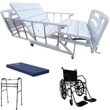 Imagem de Cama Hospitalar Amaranto 3 movimentos(Costas, Altura, Pernas) manual com Colchão D33 + Andador + Cadeira de rodas manual