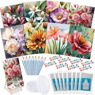 Imagem de Tenceur Kit de 72 peças de tela pré-desenhada, 20 x 25 cm, kit de pintura e gole para adultos, pintura faça você mesmo, tela pré-impressa, com cavaletes de design, aventais, pincéis para presentes de