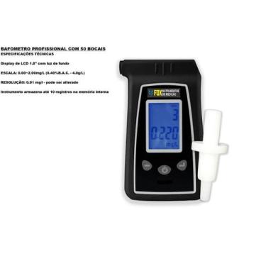 Imagem de Bafometro digital - calibrado - com 100 bocais - FOX INSTRUMENTOS MEDI