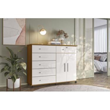 Imagem de Cômoda Platina Lukaliam 5 Gavetas Sapateira Rodízios Gaveta com Chave 