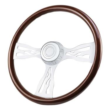 Imagem de QYMOPAY Volante De Caminhão De Madeira Maciça De 18" Com 3 Raios, Volante Cromado De Alumínio Para Semirreboques, Caminhões Para Kenworth, Peterbilt, Volvo, Freightliner