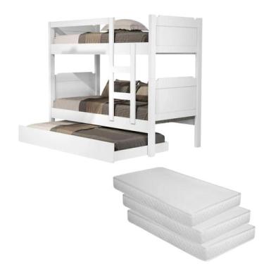 Imagem de Conjunto Para Quarto Solteiro Com Beliche Cama Auxiliar MDF 3 Colchões