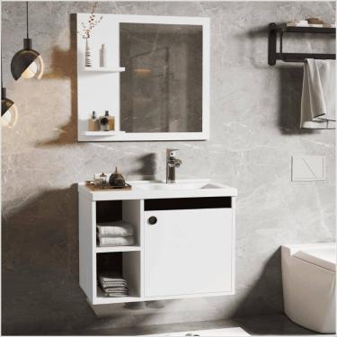 Imagem de Conj Gabinete C/ Espelheira E Cuba Para Banheiro Adonis Branco Com Preto