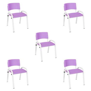 Imagem de Kit 5 Cadeiras Escolares ISO Infantil Base Branca Estrutura Metálica