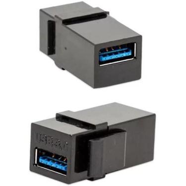 Imagem de Conector Emenda Tomada Padrão Keystone Usb 3.0 Preto - Qtmov