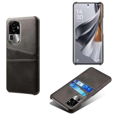 Imagem de Capas Compatível com OPPO RENO 10 PRO PLUS,tampa protetora de couro falso,design de saco de cartão com 2 fendas de cartão atrás,proteção anti-impressão digital e anti-gota-Black