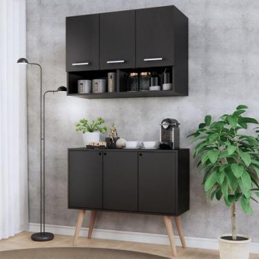 Imagem de Cozinha Compacta Armário 3 Portas e Balcão para Microondas com Pés Pal