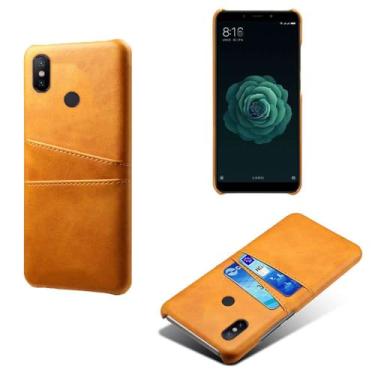 Imagem de Capas Compatível com Xiaomi 6X,Caso de couro PU-Tampa de telefone a prova de choque com 2 slots de cartão,Proteção anti-impressão digital e anti-gota-Yellow