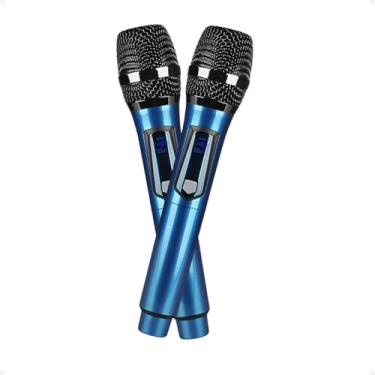 Imagem de Microfone Dinâmico Duplo UHF Sem Fio, Profissional, Ideal para Festas, Eventos, Karaokê, Palestras e Aulas, Captação de Premium, Alcance Longo, Receptor Inclusos M87 (Azul)
