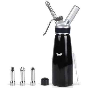 Imagem de NATUREKIT Dispensador de chantilly de 500 ml – Recipiente de creme de alumínio resistente de 1 litro com 3 bocais e escova de limpeza – Máquina de chantilly à prova de vazamento para sobremesas