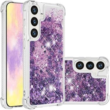 Imagem de Capa para Samsung Galaxy S23 transparente com glitter fluido líquido à prova de choque TPU feminino capa de proteção feminina para Samsung S23 5G (roxa)