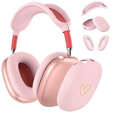 Imagem de AIIEKZ Capa Protetora Para Airpods Max, Silicone Macio Anti-Riscos Com Estampa De Coração Dourado, Protetor Auricular/Capa Almofadas/Faixa Cabeça Fones Ouvido Apple Airpod Max (Rosa)