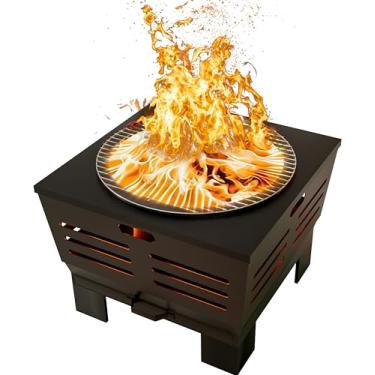Imagem de Fire Beauty Fogueira com suporte, fogueira a lenha sem fumaça com bandeja de cinzas, fogueira portátil ao ar livre com grelha de cozinha e pôquer para acampamento, quintal|G: 58 cm x L: 58 cm x A: 43