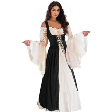 Imagem de Vianinfalo Vestido Renascentista Feminino Irlandês Medieval Pirata Fantasia Ren Faire Fantasia de Halloween, Preto, XX-Large-3X-Large