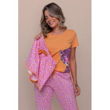 Imagem de Kit Pijama 3 peças Comfort Animal Print Orange and Pink - Pink Dream, 