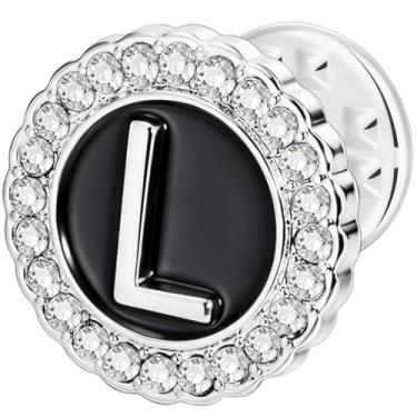 Imagem de HAWSON Alfinetes de lapela com inicial A-Z, alfinetes de gravata personalizados de ouro/prata 18K para ternos, gravatas, chapéus, homens e mulheres, Latão, Sem Pedra Preciosa