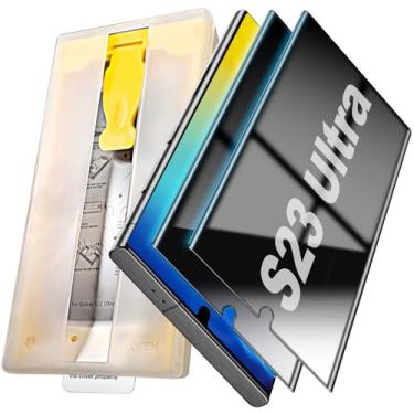 Imagem de Pozlle Pacote com 3 protetores de tela para Samsung Galaxy S23 Ultra Privacy de 6,8 polegadas com capa protetora de para-choque, [cabine de alinhamento automático/sem bolhas], filme antiespião, 100%