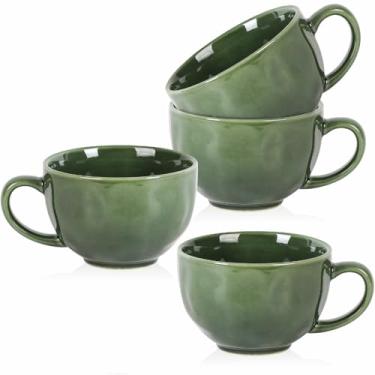 Imagem de vicrays Caneca de sopa jumbo café grande - cerâmica grande grande alças extra grandes tigelas latte amigos conjunto de canecas gaint cereal aveia cappuccino 765 g - verde