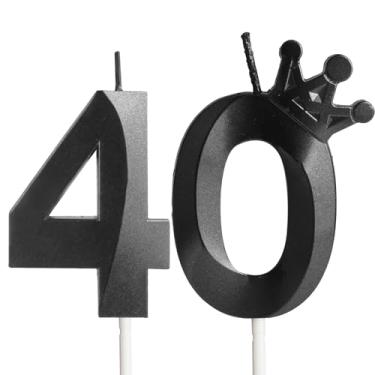 Imagem de Velas de aniversário de 40 anos para bolo, número 40 velas pretas com coroa, design 3D, enfeite de bolo de aniversário para mulheres, homens, festas de aniversário, casamento, celebração, suprimentos