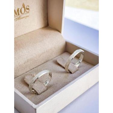 Imagem de Par de alianças Prata 950 3mm, Desquinada, Diamantada - Ramos Alianças