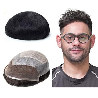 Imagem de Lordhair Toupee francesa de renda frontal para homens 0,1 mm peças de cabelo finas injetadas anexadas com sistema de cabelo de renda diamante substituição 20 x 25 cm, cor preta azeite 1