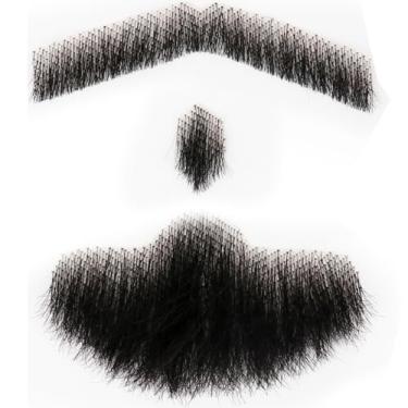 Imagem de TOLHYUN Barba falsa realista 100% cabelo humano amarrado à mão cavanhaque, barba falsa, renda, bigode falso invisível para vestir o Dia das Bruxas, maquiagem masculina, entretenimento/fantasia/festa