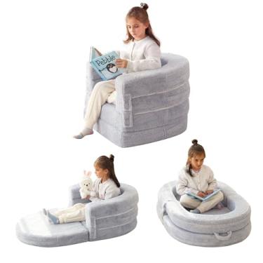 Imagem de Welnow Cama De Viagem 3 Em 1 Para Crianças Pequenas, Camas Chão Portáteis E Conversíveis, Berço Dobrável Com Capa Lavável Colchão Alta Densidade, Sofá Infantil Menina Ou Menino, Cinza