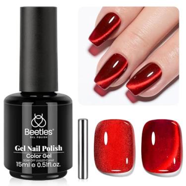 Imagem de beetles Gel Polish Esmalte de gel vermelho rubi para olhos de gato – 15 ml, dia dos namorados, olho de gato, brilho magnético, efeito de brilho magnético, imersão UV, design de arte de unhas francesas