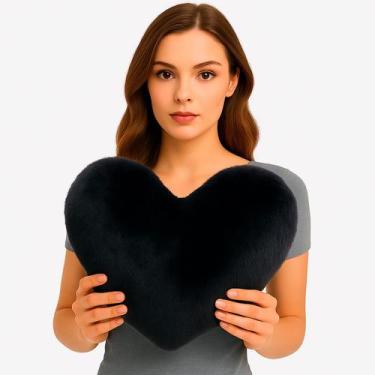 Imagem de Almofada de Coração Pelúcia Pelo Curto Preto Para Decoração  Novadecor