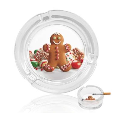 Imagem de Cinzeiro de vidro de cristal doce de homem de gengibre, cinzeiro redondo de vidro resistente para fumar cinzeiro portátil decorativo moderno para uso em casa, escritório, interior, exterior, pátio