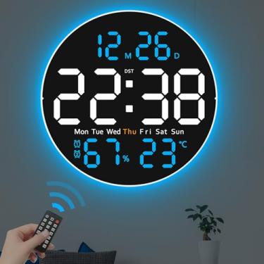 Imagem de JoFomp Relógio de parede digital grande de 25,4 cm com controle remoto, visor de LED, despertador digital plug-in, brilho automático, horário de verão, temperatura, umidade, aplicado à sala de aula