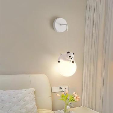 Imagem de Arandela De Parede Com Fio Para Quarto Infantil Impressão 3d Moon Ball Bedroom Wall Light Cute Cartoon Animals Rabbit Panda Bear Nordic Lâmpada De Parede De Cabeceira Regulável P, Panda