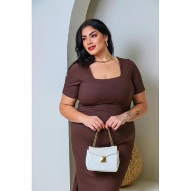 Imagem de Vestido plus size decote quedrado - mar e cel, Marrom, unico