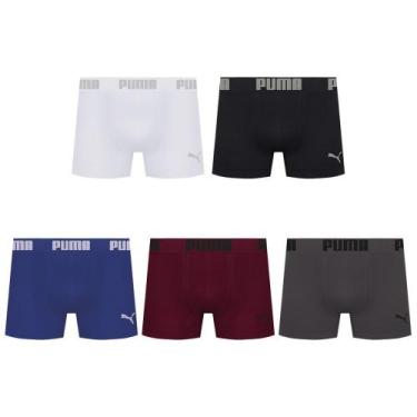 Imagem de Kit 5 Cuecas Puma Boxer Sem Costura Masculina, Branco, Azul, G
